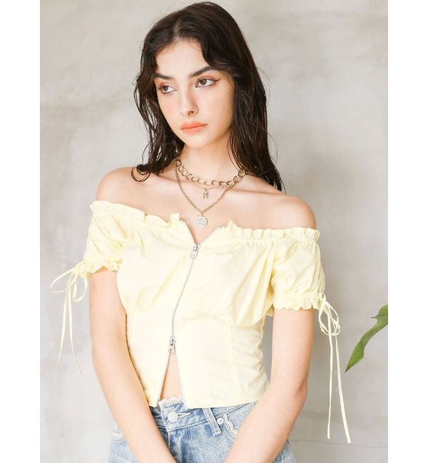 EVRIS「フロントジップリボンオフショルブラウス」|シャツ・ブラウス|