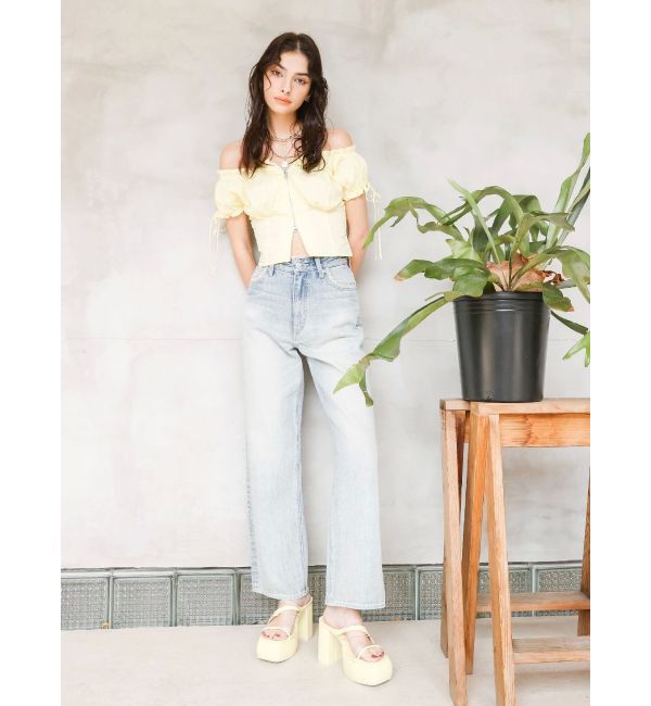 EVRIS「フロントジップリボンオフショルブラウス」|シャツ・ブラウス|