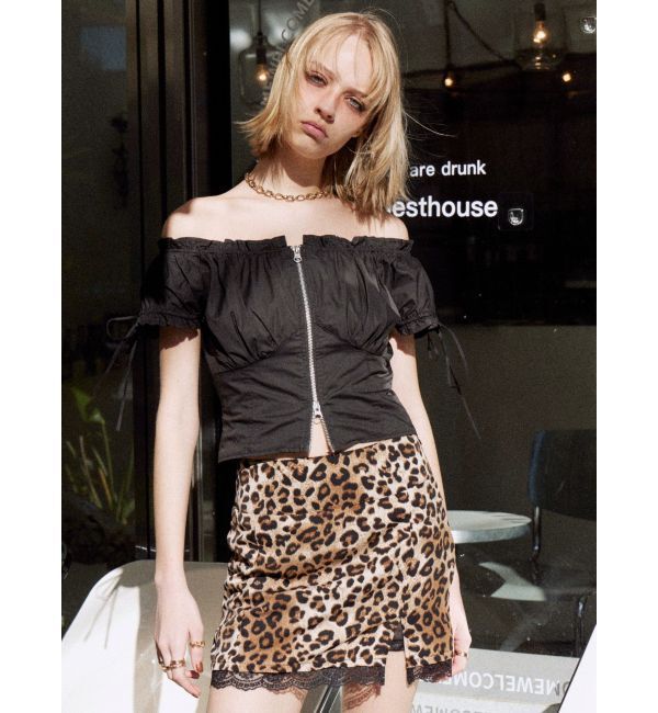 EVRIS「フロントジップリボンオフショルブラウス」|シャツ・ブラウス|