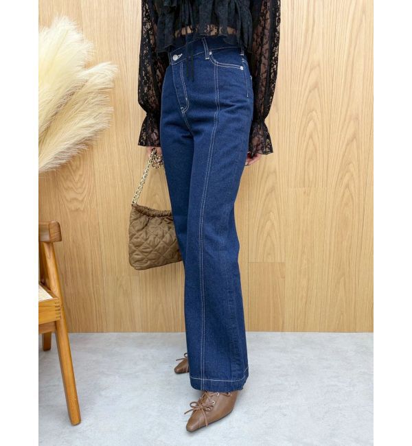 EVRIS「ウエストクロスフレアデニムパンツ【セットアップ着用可能】」|デニム|インディゴ