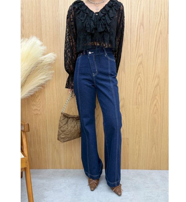 EVRIS「ウエストクロスフレアデニムパンツ【セットアップ着用可能】」|デニム|