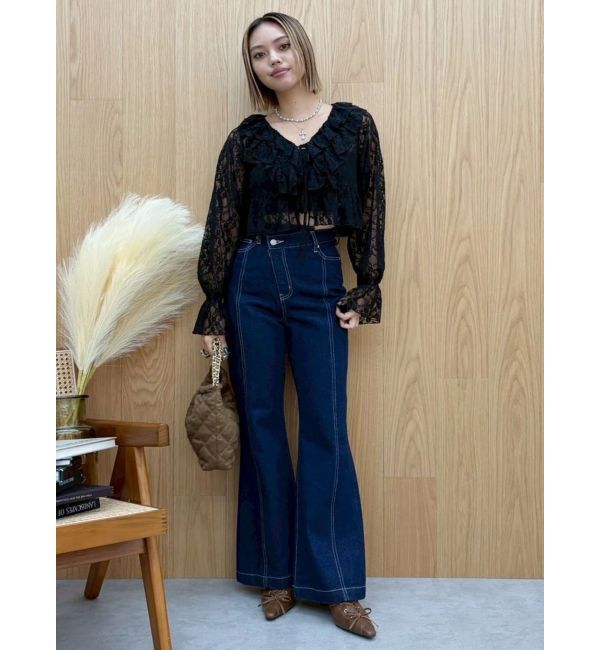 EVRIS「ウエストクロスフレアデニムパンツ【セットアップ着用可能】」|デニム|