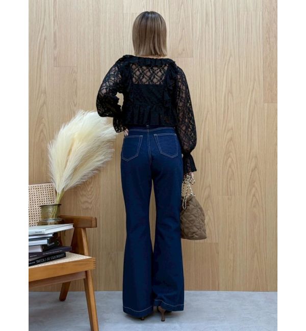 EVRIS「ウエストクロスフレアデニムパンツ【セットアップ着用可能】」|デニム|