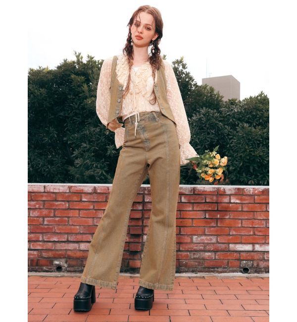 EVRIS「ウエストクロスフレアデニムパンツ【セットアップ着用可能】」|デニム|