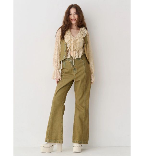 EVRIS「ウエストクロスフレアデニムパンツ【セットアップ着用可能】」|デニム|