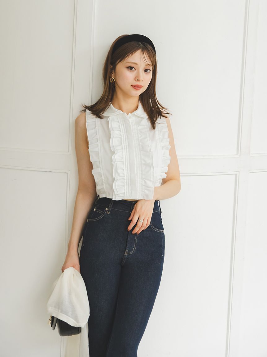 SNIDEL「ノースリクロップドフリルシャツ」|シャツ・ブラウス|