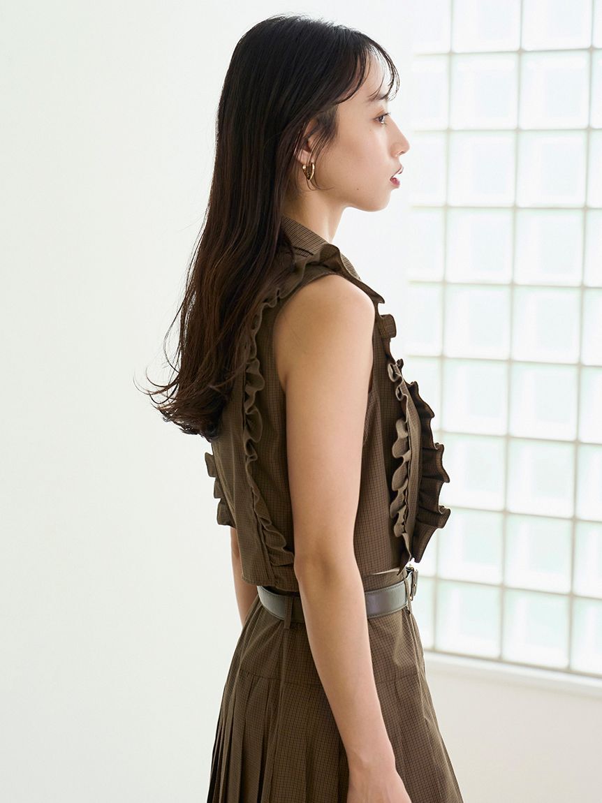 SNIDEL「ノースリクロップドフリルシャツ」|シャツ・ブラウス|