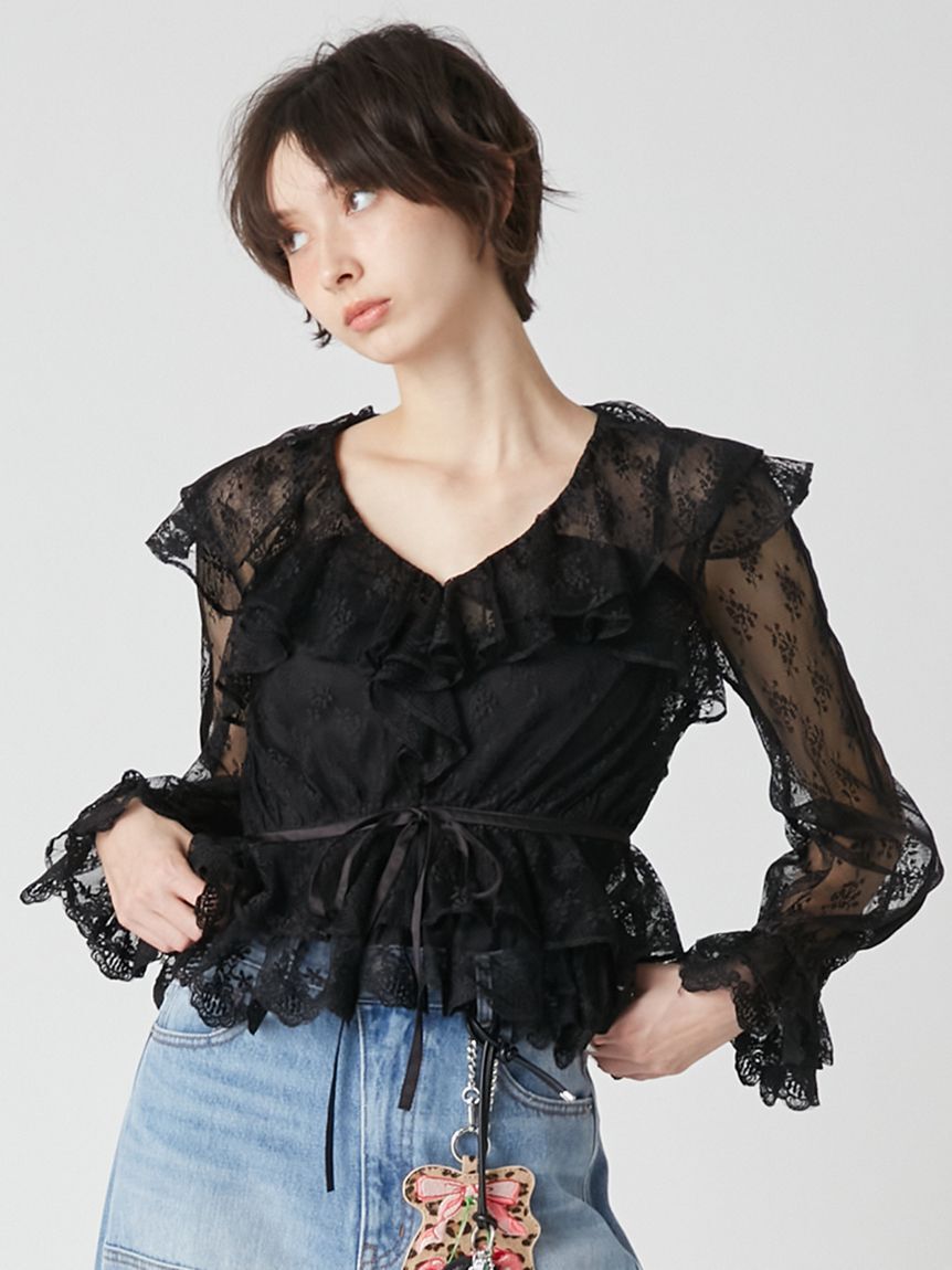 LILY BROWN「ラッフルレースリボントップス」|シャツ・ブラウス|BLK
