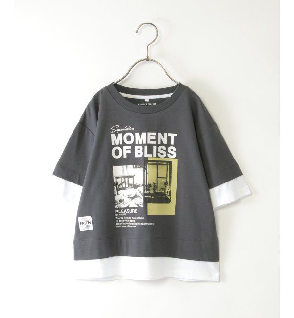 ikka kids「5分袖レイヤーフォトプリントTシャツ（120~160cm）」|Tシャツ・カットソー|チャコール