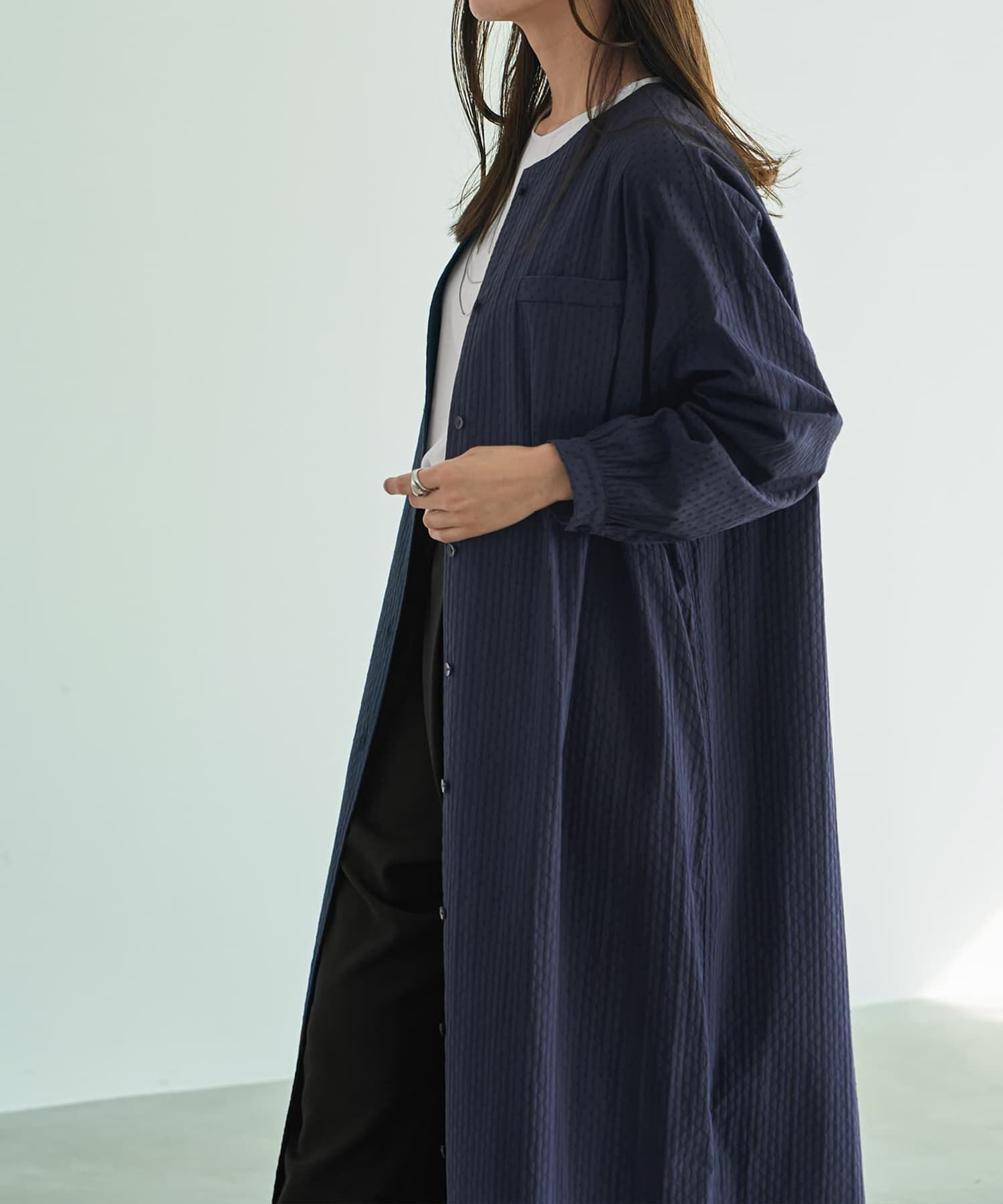 STYLE DELI「コートにもなるドビー織りドット柄ワンピース」|ワンピース|