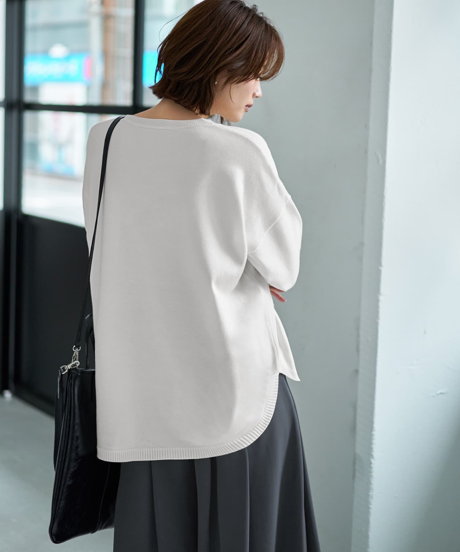 STYLE DELI「胸ポケット裾ラウンドニットトップス」|ニット・セーター|