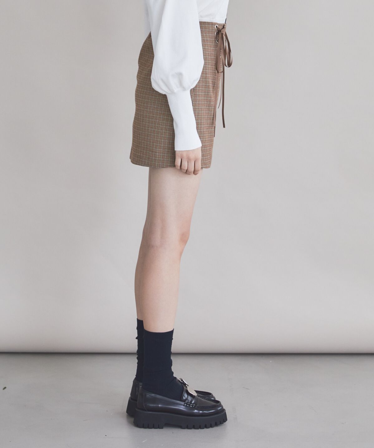 REDYAZEL「リボンレースアップミニスカート」|タイト|