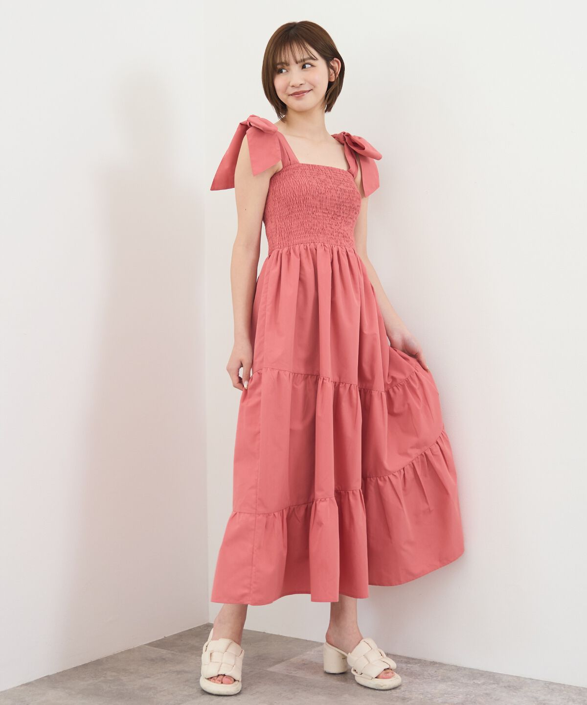 REDYAZEL「リボンショルダーティアードワンピース」|ワンピース|