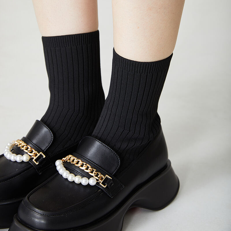 ORiental TRaffic「パールチェーン厚底ニットブーツ/31431」|ショートブーツ|