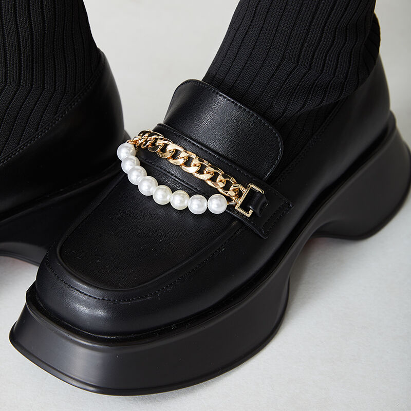 ORiental TRaffic「パールチェーン厚底ニットブーツ/31431」|ショートブーツ|