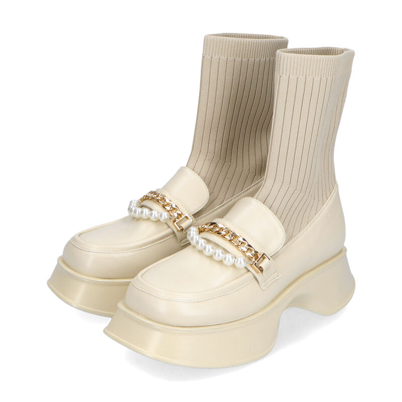 ORiental TRaffic「パールチェーン厚底ニットブーツ/31431」|ショートブーツ|