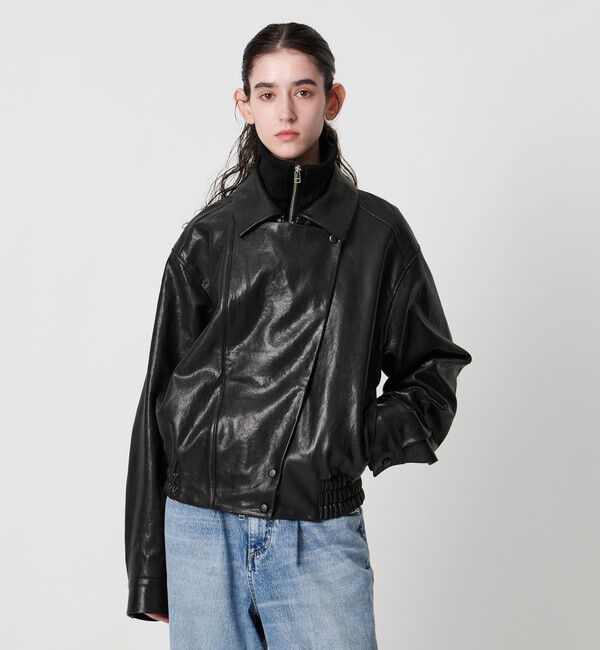 AEWEN MATOPH「＜AEWEN MATOPH＞リブカラーレザーブルゾン」|ライダースジャケット|