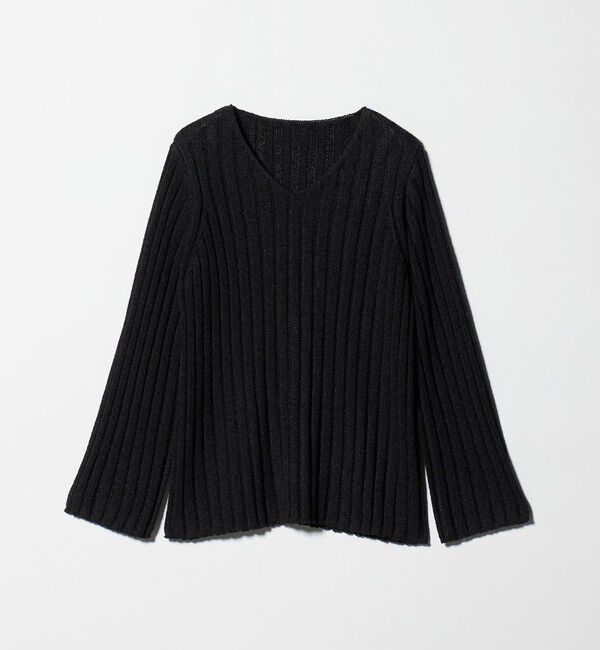 BEAUTY&YOUTH UNITED ARROWS「レーヨンブレンド ワイドリブ Vネックニットプルオーバー」|ニット・セーター|BLACK
