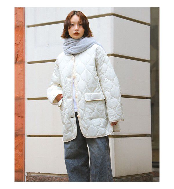 Ray BEAMS 「キルティング ノーカラー ブルゾン」|ブルゾン・スタジャン|OFF WHITE