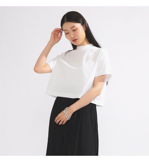 Demi-Luxe BEAMS 「モックネック ショート Tシャツ」|Tシャツ・カットソー|WHITE