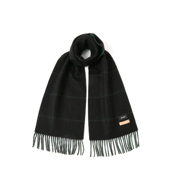 BEAMS「カシミヤ ウィンドウペンチェック マフラー」|マフラー|BLACK