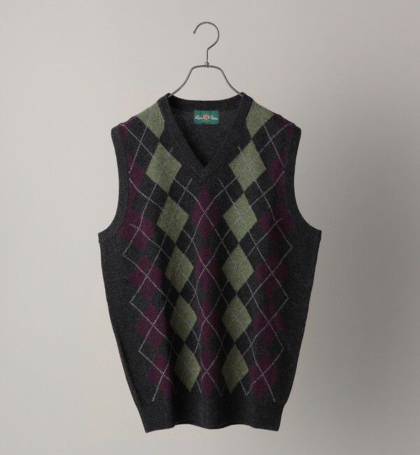 SHIPS「ALAN PAINE: 7ゲージ アーガイル Vネック ニットベスト」|ベスト・ジレ|ダークグレー