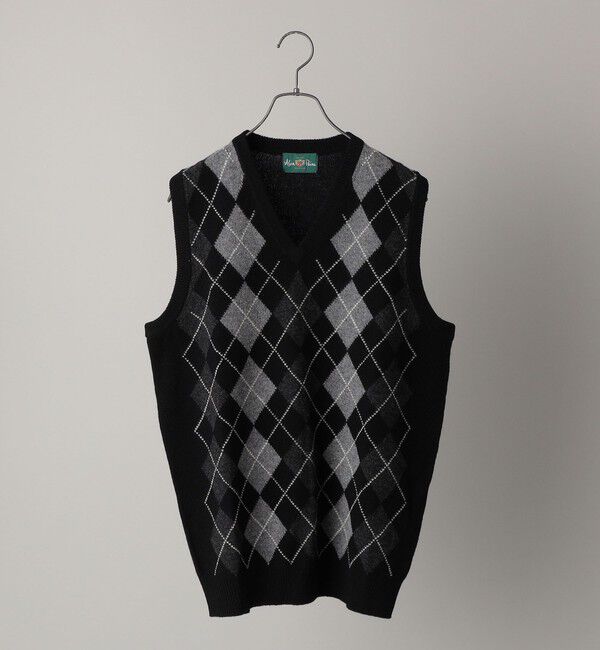 SHIPS「ALAN PAINE: 7ゲージ アーガイル Vネック ニットベスト」|ベスト・ジレ|ブラック