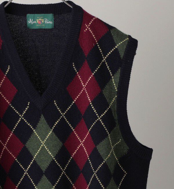 SHIPS「ALAN PAINE: 7ゲージ アーガイル Vネック ニットベスト」|ベスト・ジレ|
