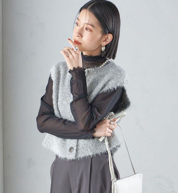 SHIPS for women「*〈手洗い可能〉グリッター ラメ フェザー ベスト 24SS ◇」|ベスト・ジレ|