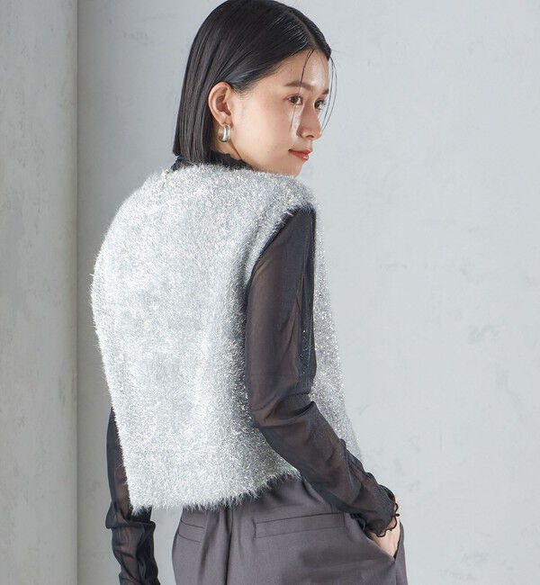 SHIPS for women「*〈手洗い可能〉グリッター ラメ フェザー ベスト 24SS ◇」|ベスト・ジレ|