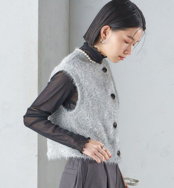 SHIPS for women「*〈手洗い可能〉グリッター ラメ フェザー ベスト 24SS ◇」|ベスト・ジレ|