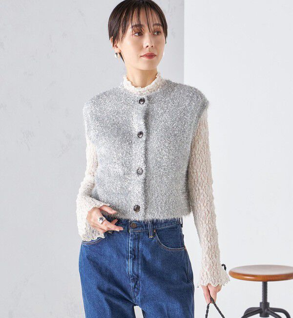 SHIPS for women「*〈手洗い可能〉グリッター ラメ フェザー ベスト 24SS ◇」|ベスト・ジレ|
