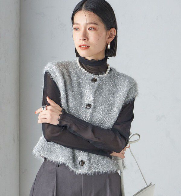 SHIPS for women「*〈手洗い可能〉グリッター ラメ フェザー ベスト 24SS ◇」|ベスト・ジレ|