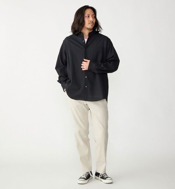 SHIPS「SHIPS: エアー サッカー バンドカラー リラックス 長袖 シャツ〈単色／チェック〉」|シャツ・ブラウス|