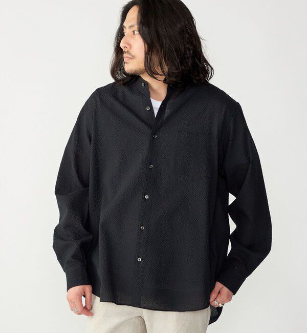 SHIPS「SHIPS: エアー サッカー バンドカラー リラックス 長袖 シャツ〈単色／チェック〉」|シャツ・ブラウス|