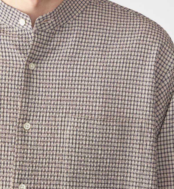 SHIPS「SHIPS: エアー サッカー バンドカラー リラックス 長袖 シャツ〈単色／チェック〉」|シャツ・ブラウス|