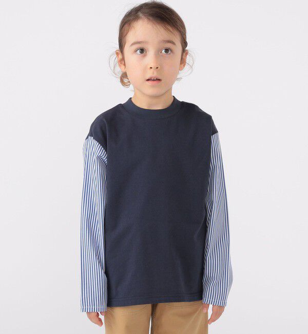 SHIPS KIDS「SHIPS KIDS:100～130cm / パターン 切替 長袖 TEE」|Tシャツ・カットソー|