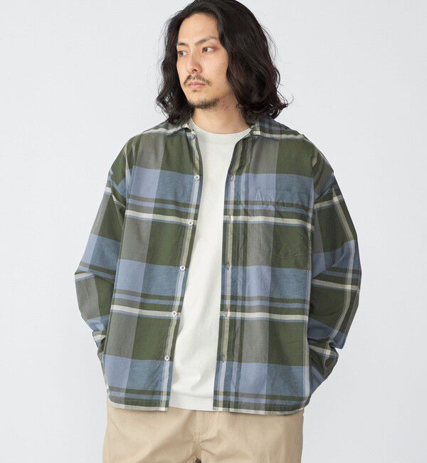 SHIPS「SHIPS: コットン シルク ビッグチェック スクエアカット ウィークエンド シャツ」|シャツ・ブラウス|オリーブ