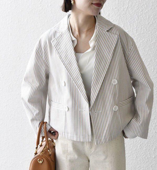 SHIPS any「SHIPS any:〈洗濯機可能〉ヒッコリー ショート テーラード ジャケット」|テーラードジャケット|