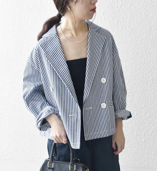 SHIPS any「SHIPS any:〈洗濯機可能〉ヒッコリー ショート テーラード ジャケット」|テーラードジャケット|