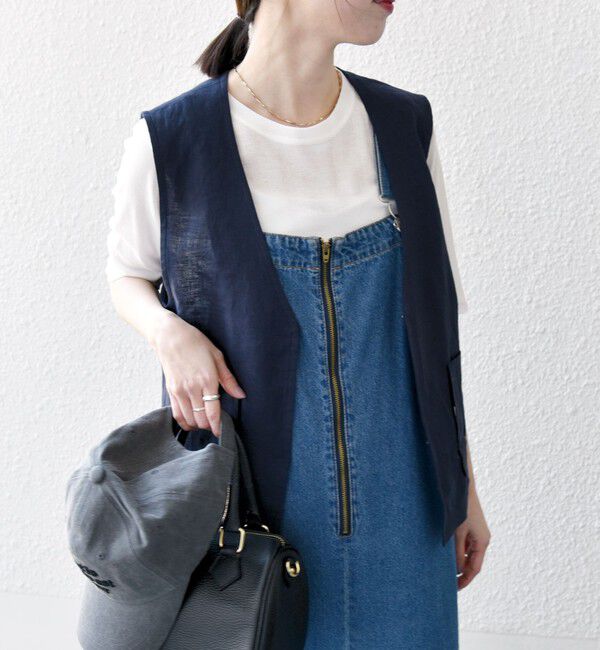 SHIPS any「SHIPS any:〈洗濯機可能〉ヨーロピアンフラックス リネン  Vネック コンパクト ベスト」|ベスト・ジレ|