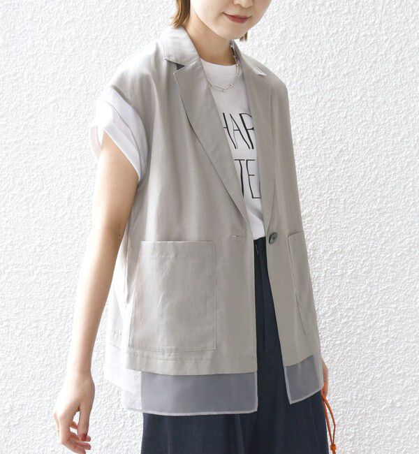 SHIPS for women「【WEB限定】〈手洗い可能〉シアー コンビ テーラード ベスト」|ベスト・ジレ|