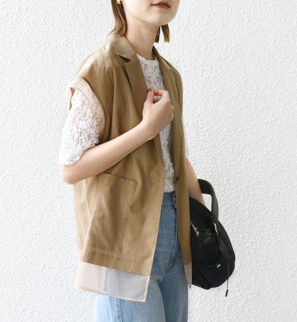 SHIPS for women「【WEB限定】〈手洗い可能〉シアー コンビ テーラード ベスト」|ベスト・ジレ|
