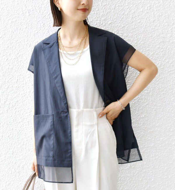 SHIPS for women「【WEB限定】〈手洗い可能〉シアー コンビ テーラード ベスト」|ベスト・ジレ|