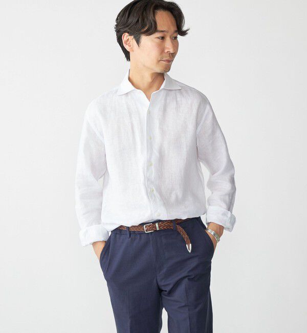SHIPS「SHIPS: ウォッシュド リネン ソリッド シャツ」|シャツ・ブラウス|ホワイト