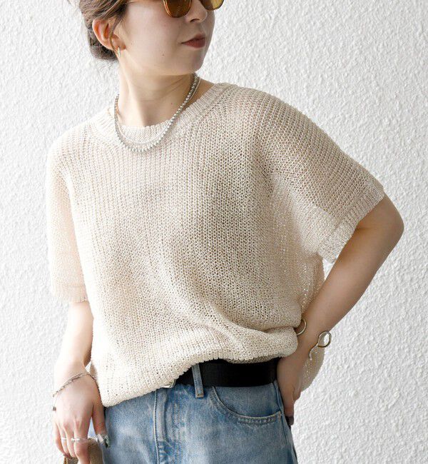 SHIPS any「SHIPS any:〈手洗い可能〉ギマ  ワイド フレンチ シアー ニット プルオーバー」|ニット・セーター|オフホワイト