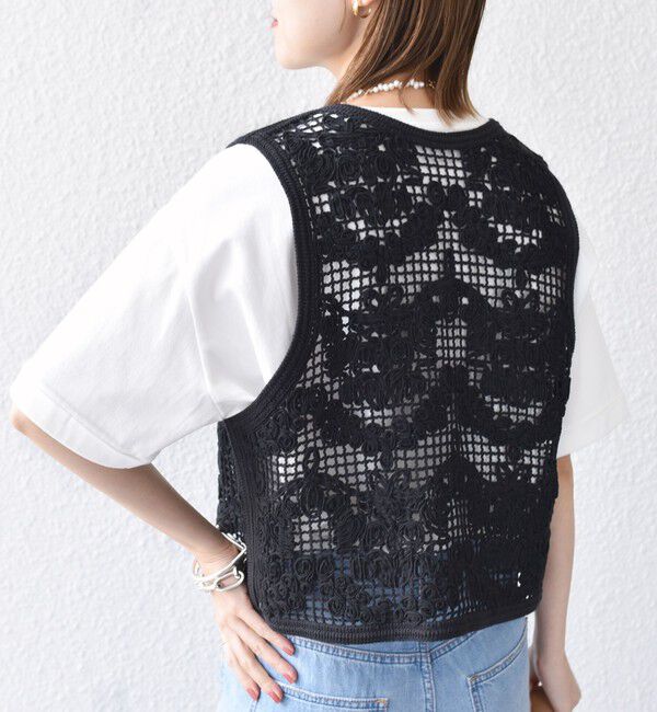 SHIPS for women「〈手洗い可能〉エンブロイダリー ニット ショート ベスト」|ベスト・ジレ|