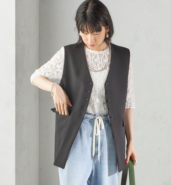 SHIPS for women「〈手洗い可能〉ハイカウント ダブルクロス ジレ」|ベスト・ジレ|