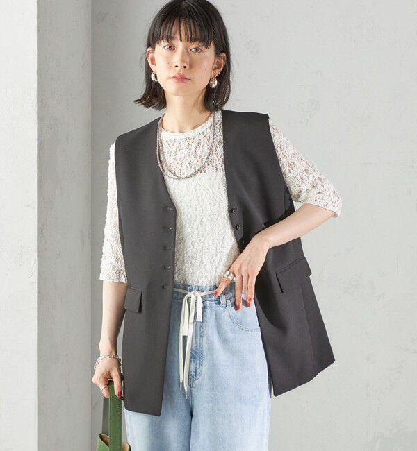 SHIPS for women「〈手洗い可能〉ハイカウント ダブルクロス ジレ」|ベスト・ジレ|