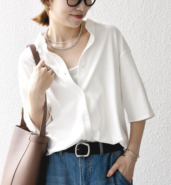 SHIPS any「SHIPS any:〈接触冷感/汗染み防止加工/洗濯機可能〉ジャージー ワイド シャツ」|シャツ・ブラウス|ホワイト